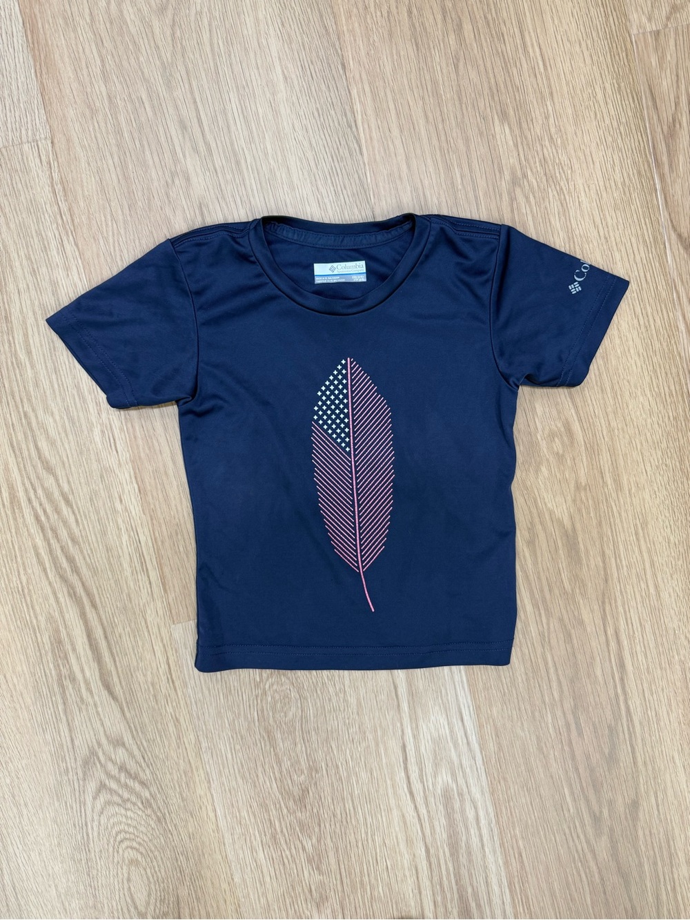 Columbia Navy Short-Sleeve Tee with Pink Feather Graphic